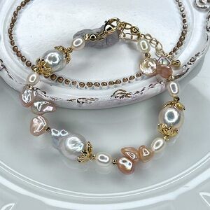 Handmade Freshwater Edison Keshi Flameball Pearl Bracelet Adjustable